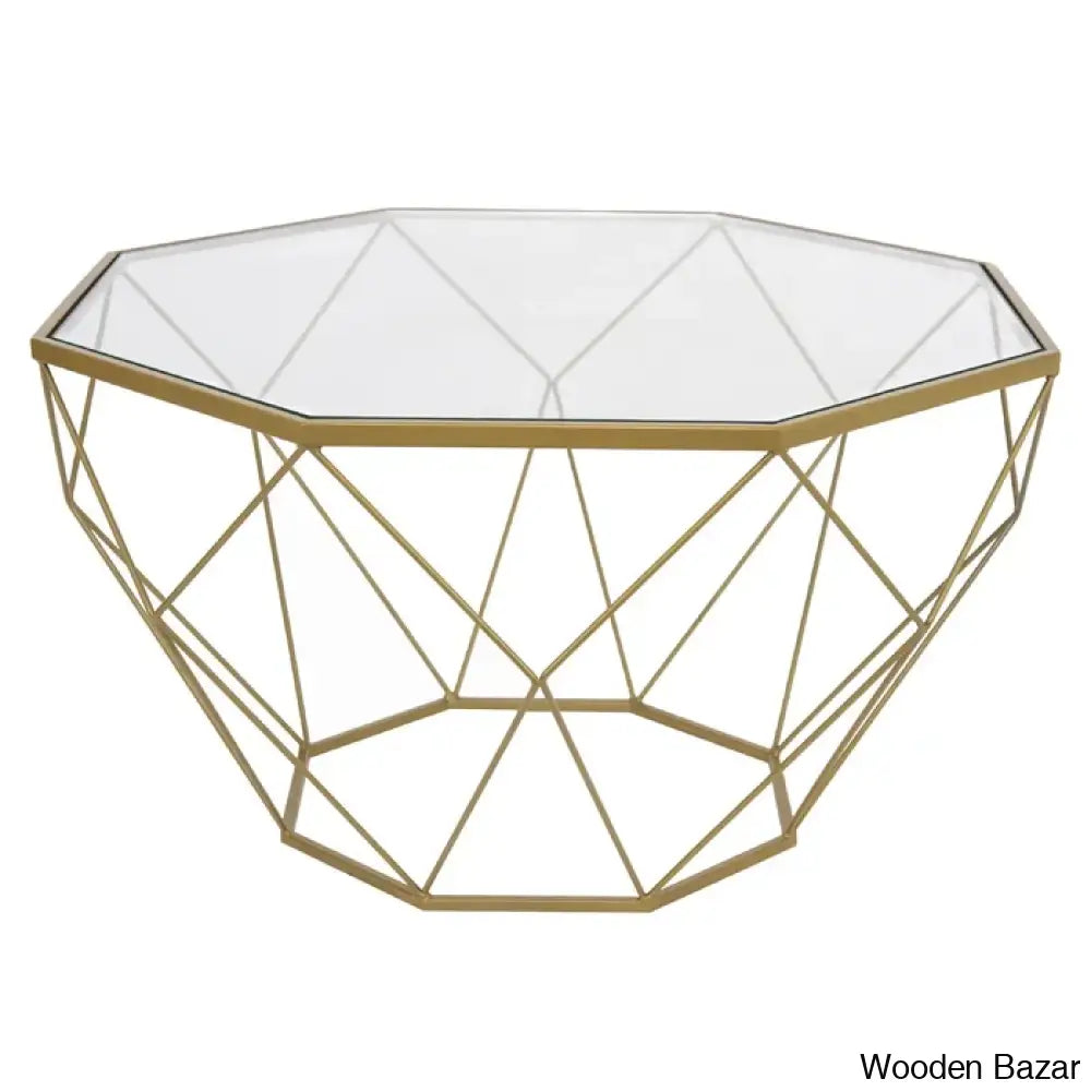 Chendan Octagon Glass Top Coffee And Center Table With Geometric Base