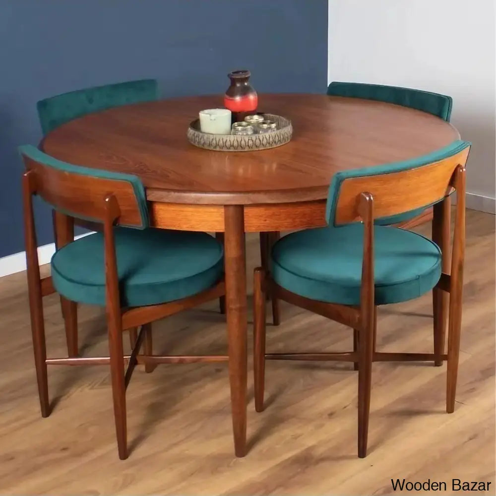 Chic Solid Wood 4-Seater Dining Set With Modern Chairs