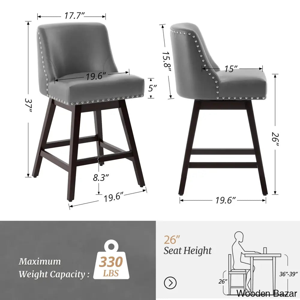 Choutez Swivel Upholstered 26’’ Counter And Bar Stool With Solid Wood Frame (Set Of 2)