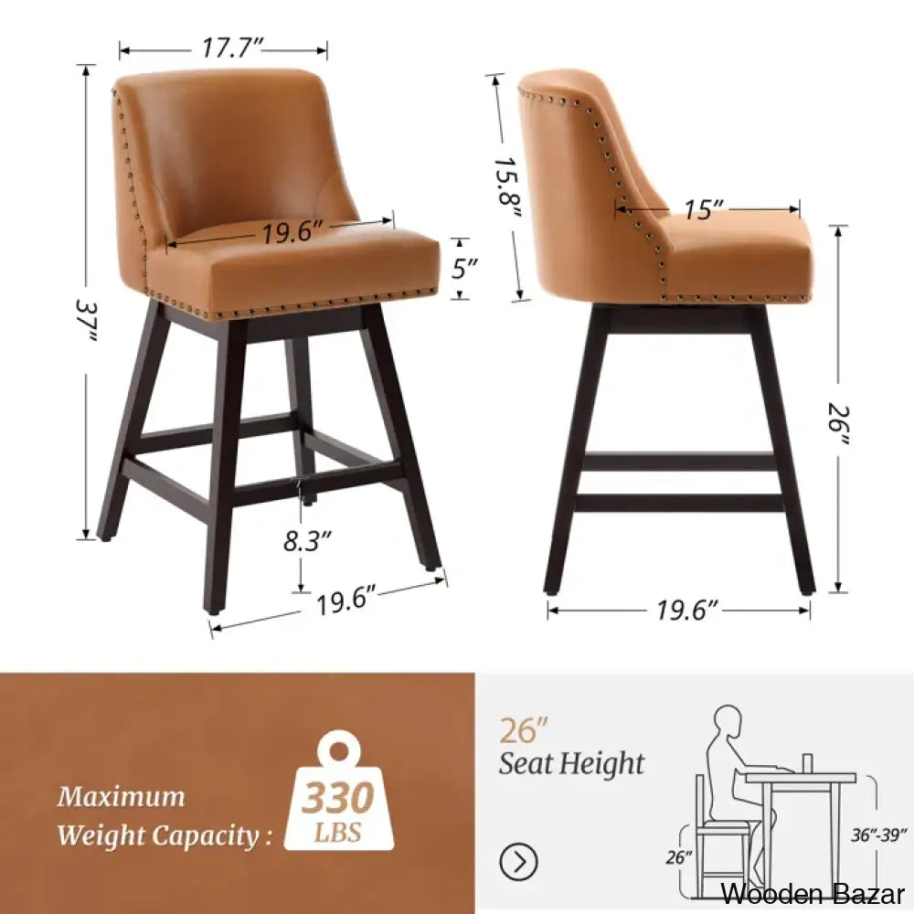 Choutez Swivel Upholstered 26’’ Counter And Bar Stool With Solid Wood Frame (Set Of 2)