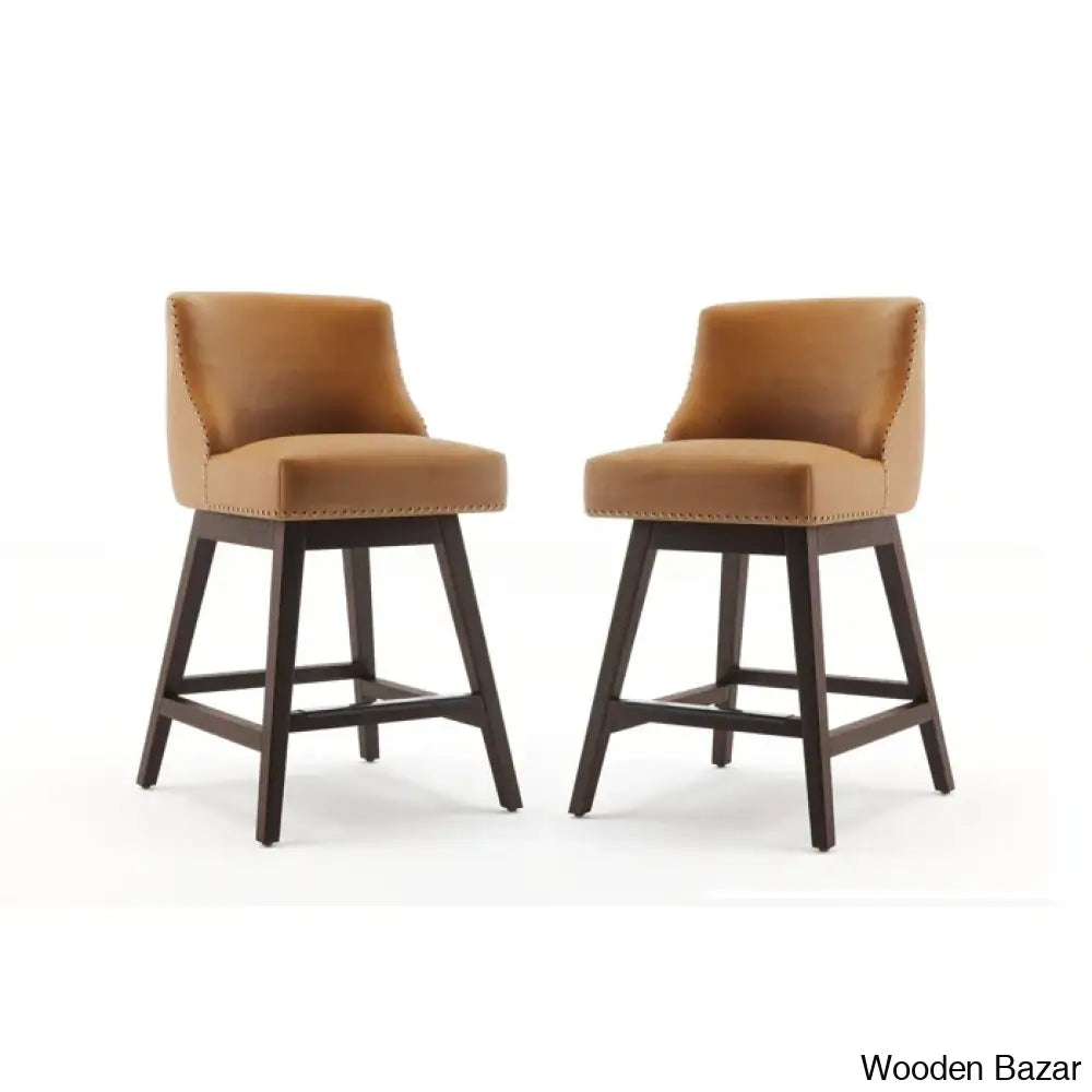 Choutez Swivel Upholstered 26’’ Counter And Bar Stool With Solid Wood Frame (Set Of 2)