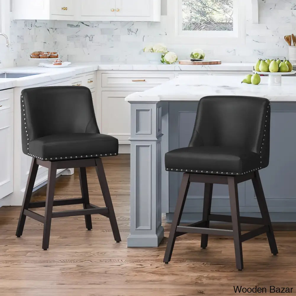 Choutez Swivel Upholstered 26’’ Counter And Bar Stool With Solid Wood Frame (Set Of 2) Black