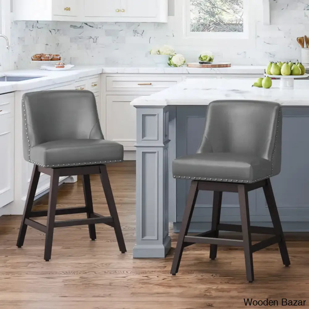 Choutez Swivel Upholstered 26’’ Counter And Bar Stool With Solid Wood Frame (Set Of 2) Gray