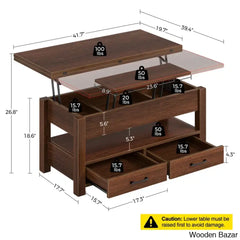 Chumani Coffee Table Cum Dining Table With Storage Lift Top And Center For Living Room