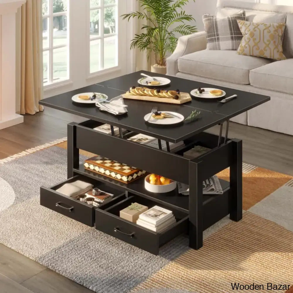 Chumani Coffee Table Cum Dining Table With Storage Lift Top And Center For Living Room