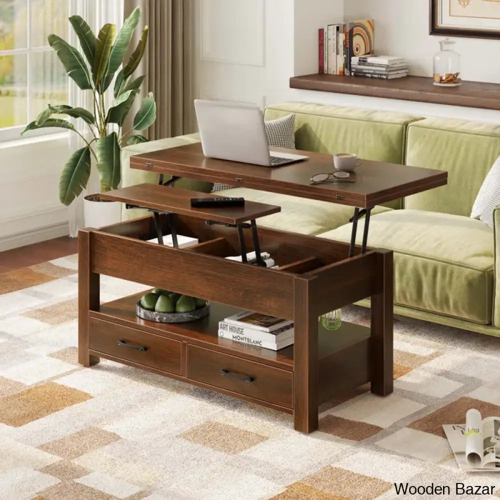 Chumani Coffee Table Cum Dining Table With Storage Lift Top And Center For Living Room