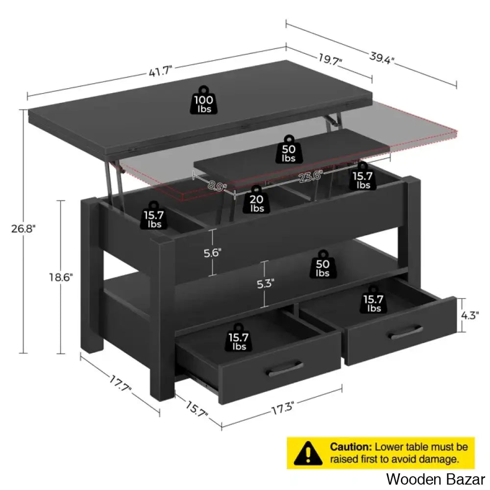 Chumani Coffee Table Cum Dining Table With Storage Lift Top And Center For Living Room