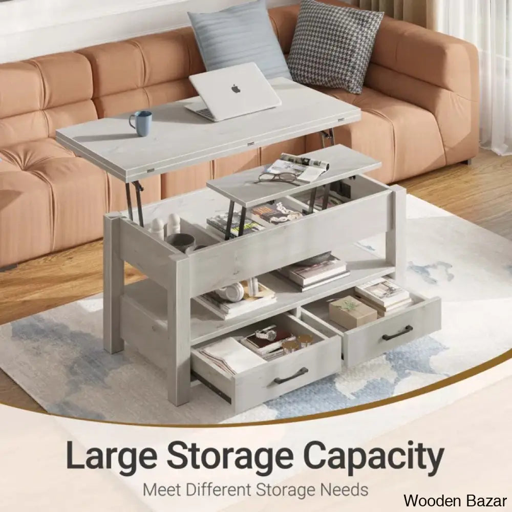 Chumani Coffee Table Cum Dining Table With Storage Lift Top And Center For Living Room