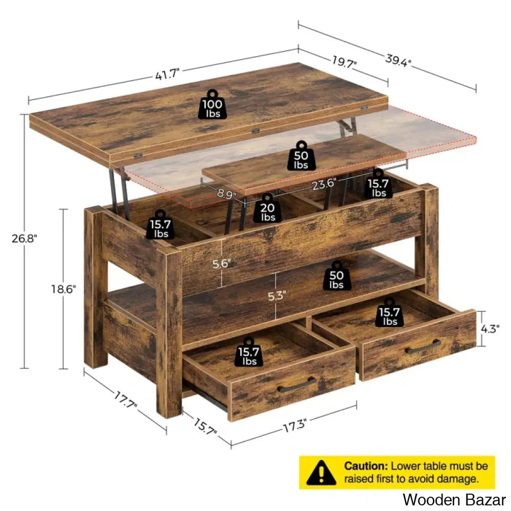 Chumani Coffee Table Cum Dining Table With Storage Lift Top And Center For Living Room