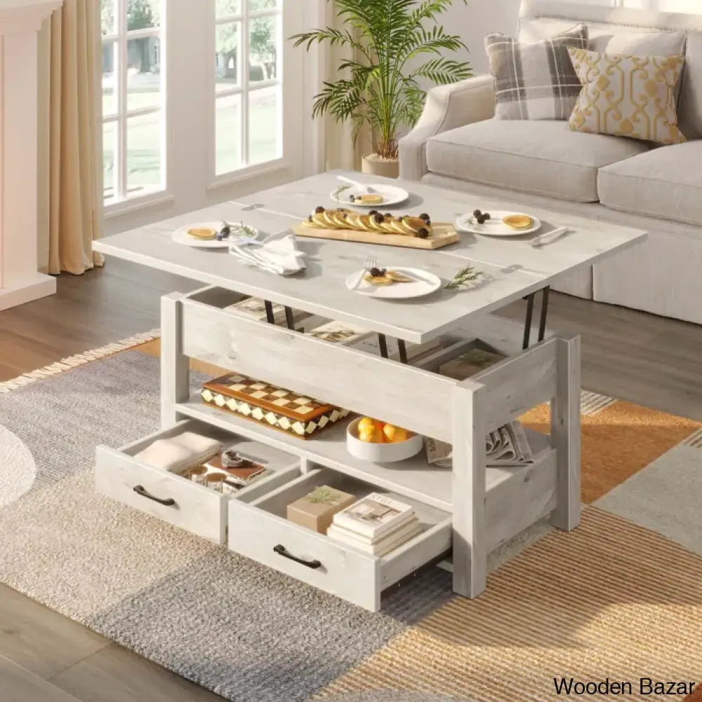 Chumani Coffee Table Cum Dining Table With Storage Lift Top And Center For Living Room