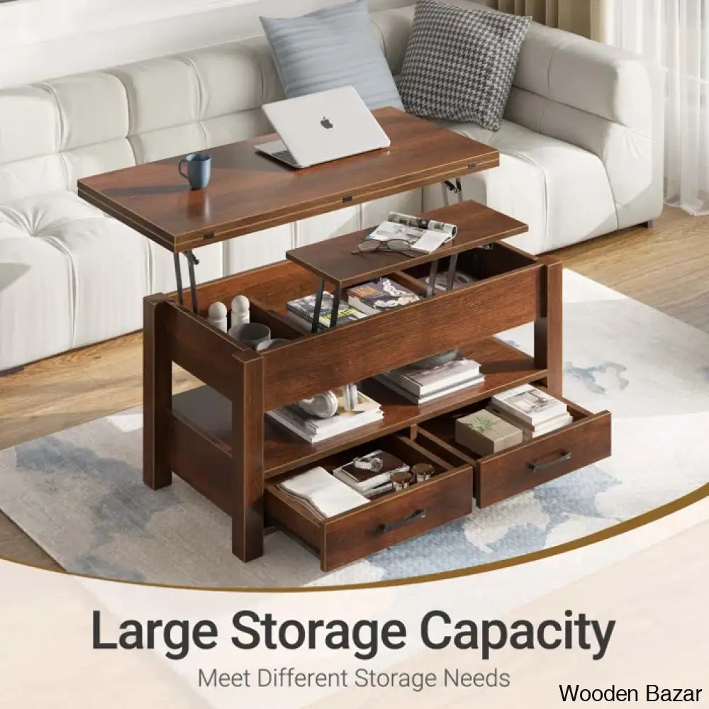 Chumani Coffee Table Cum Dining Table With Storage Lift Top And Center For Living Room