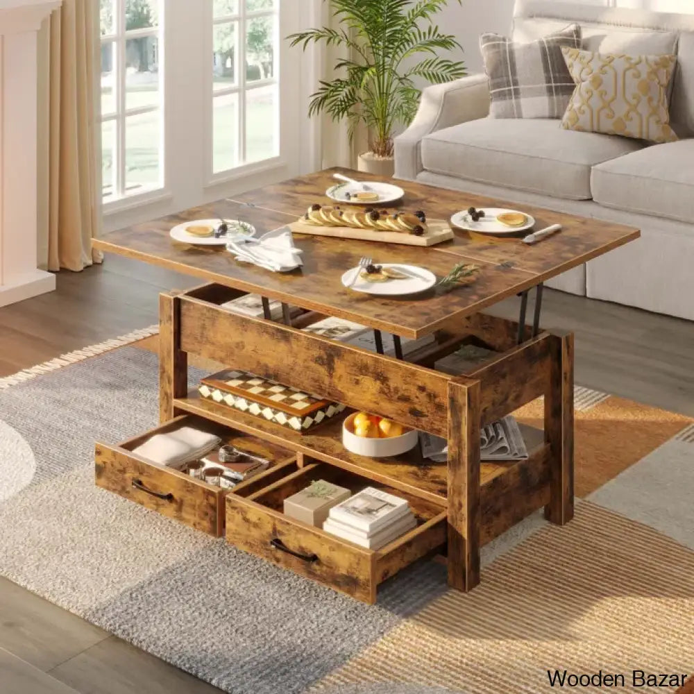 Chumani Coffee Table Cum Dining Table With Storage Lift Top And Center For Living Room