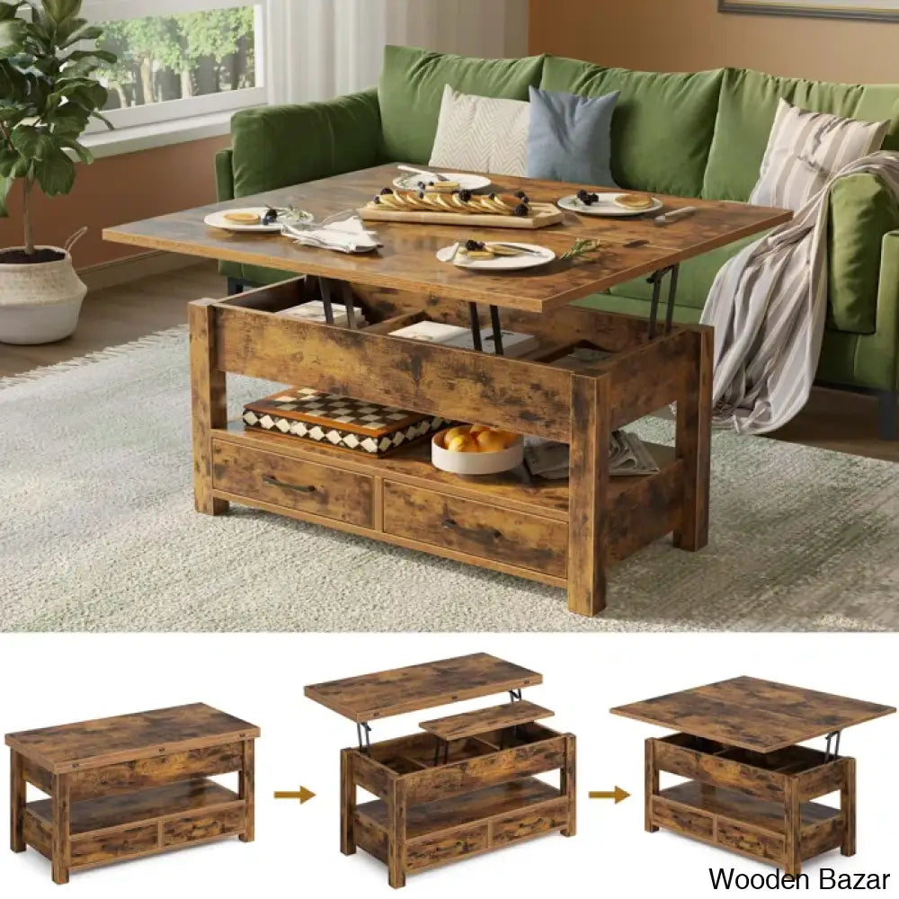 Chumani Coffee Table Cum Dining Table With Storage Lift Top And Center For Living Room