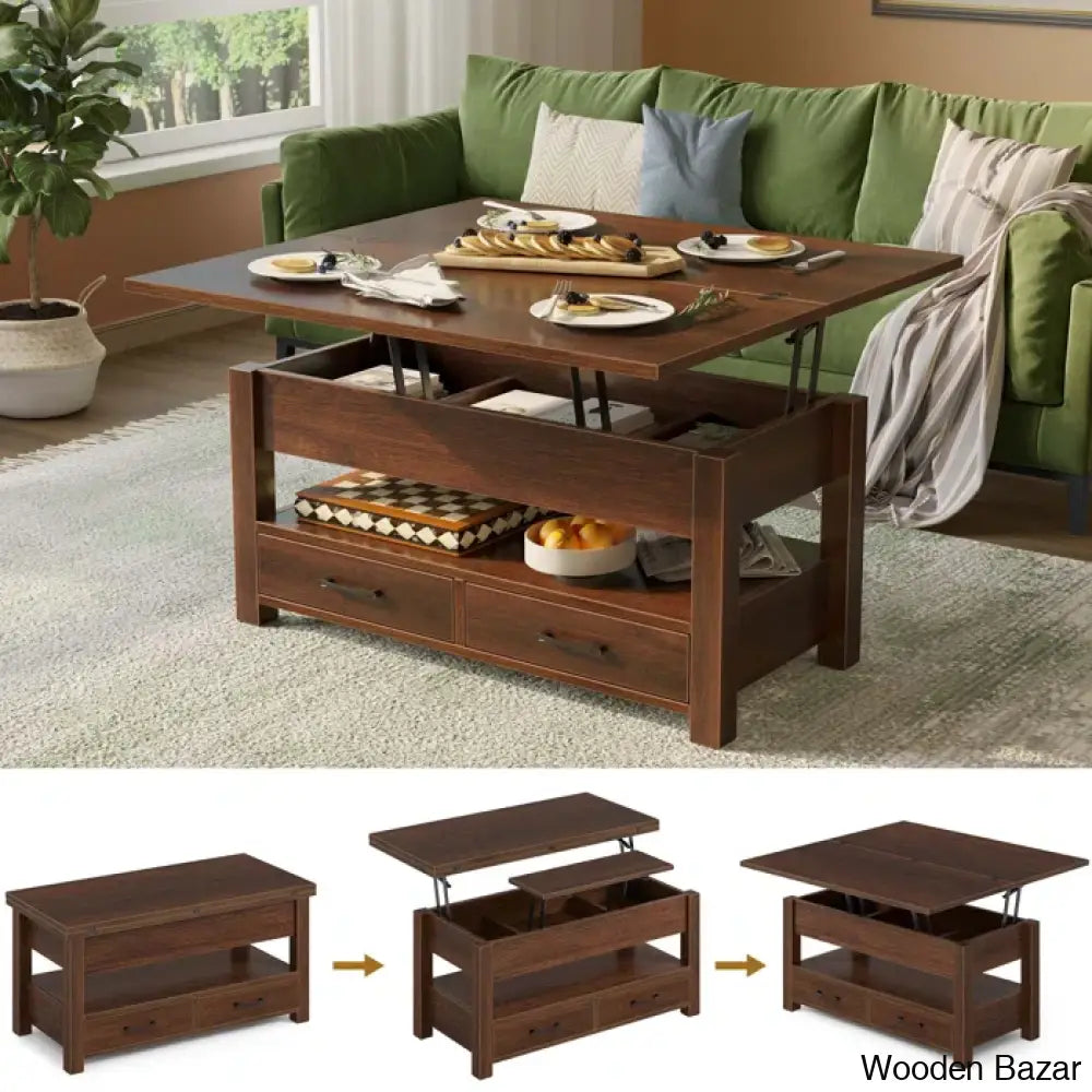 Chumani Coffee Table Cum Dining Table With Storage Lift Top And Center For Living Room