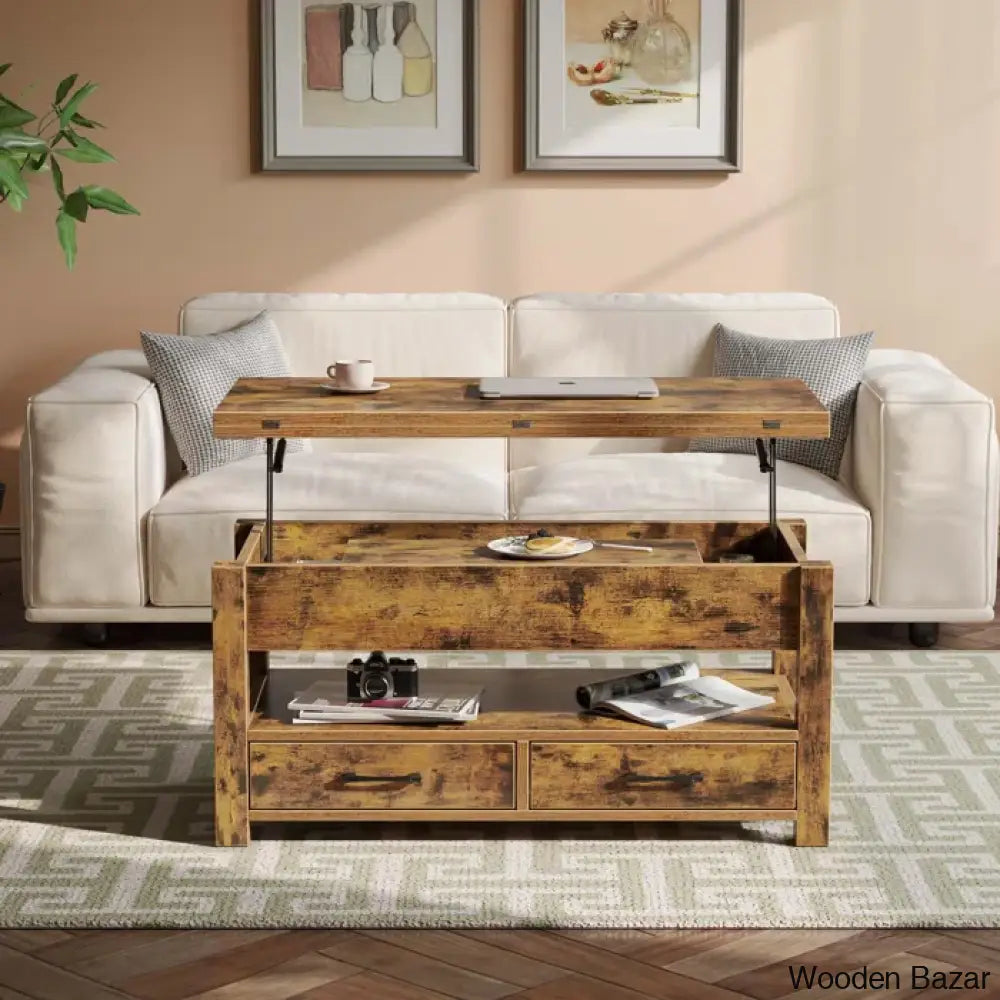 Chumani Coffee Table Cum Dining Table With Storage Lift Top And Center For Living Room