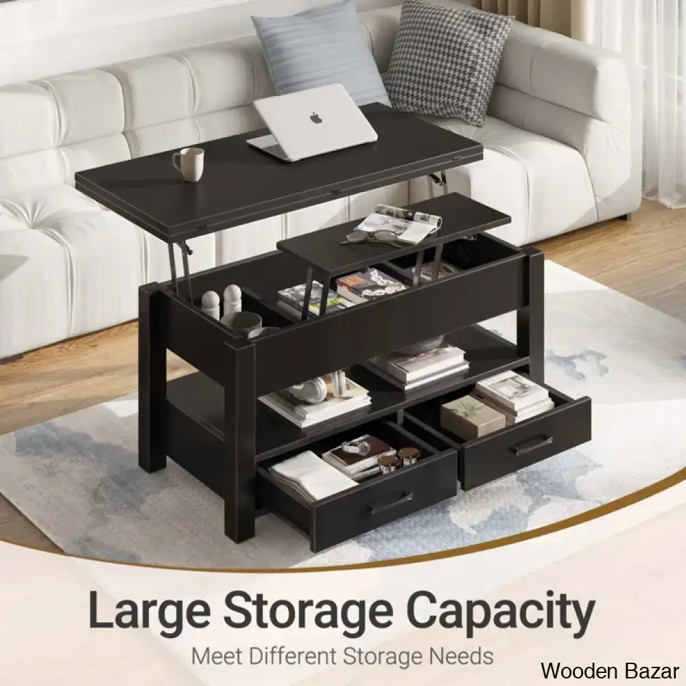 Chumani Coffee Table Cum Dining Table With Storage Lift Top And Center For Living Room