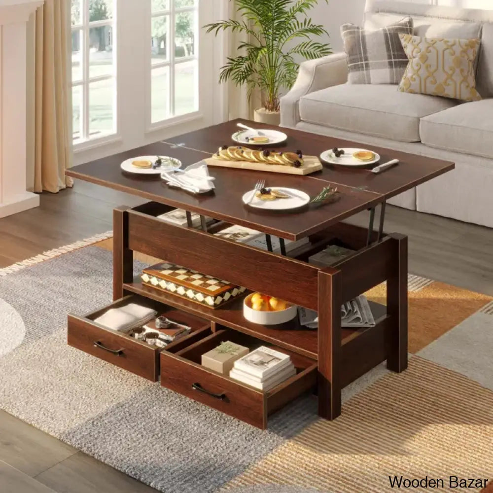 Chumani Coffee Table Cum Dining Table With Storage Lift Top And Center For Living Room Espresso