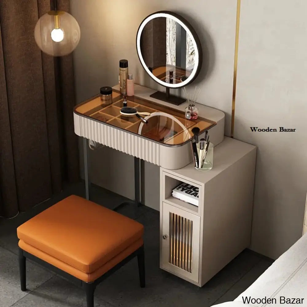 Claria Vanity Dressing Table With Mirror And Stool Gray/Pale Pink