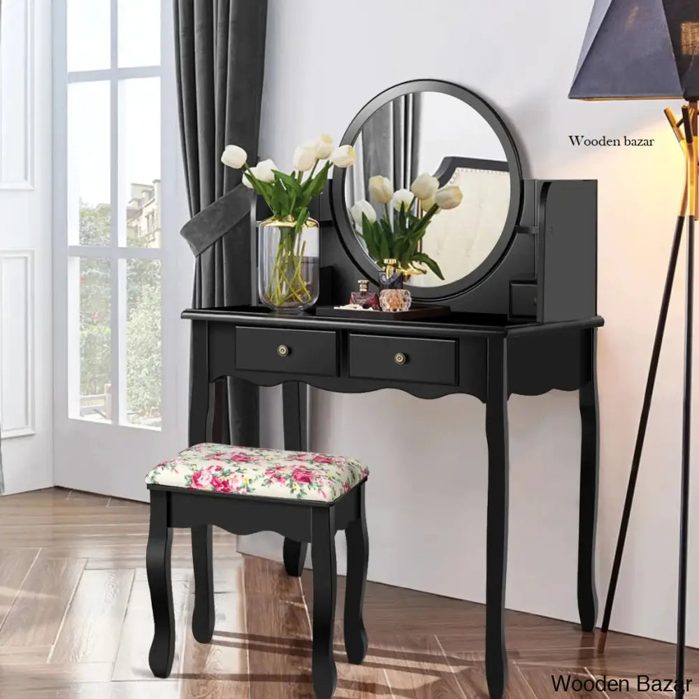 Clarkson Vanity Dressing Table With Mirror And Stool Black