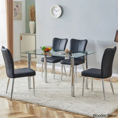 Clemency 4 Seater Glass Top Dining Set - Wooden Bazar