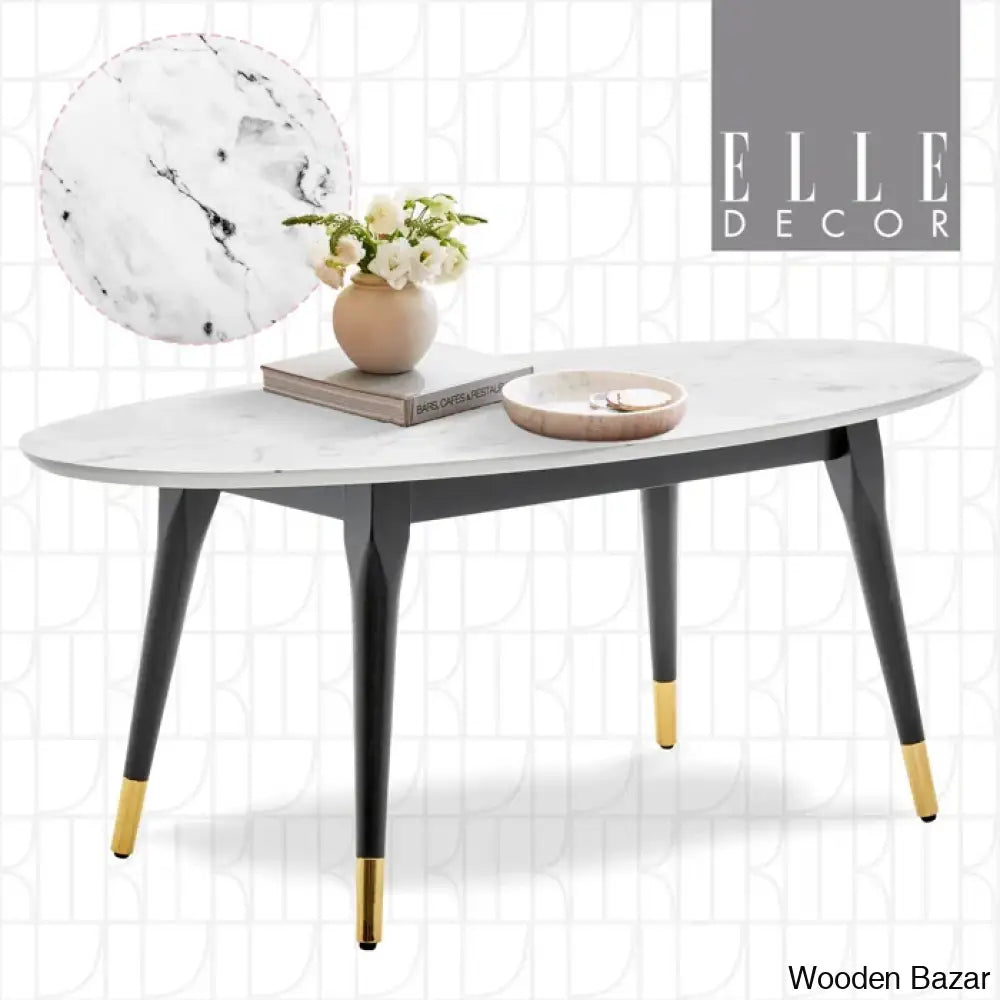 Clemintinne Ellie Decor Mid-Century Modern Oval Coffee And Center Table With Brass Accents