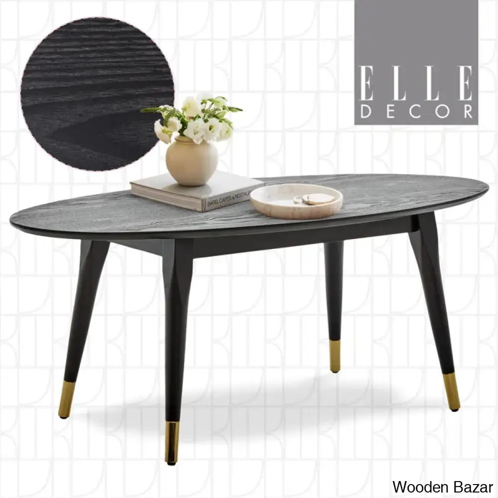 Clemintinne Ellie Decor Mid-Century Modern Oval Coffee And Center Table With Brass Accents