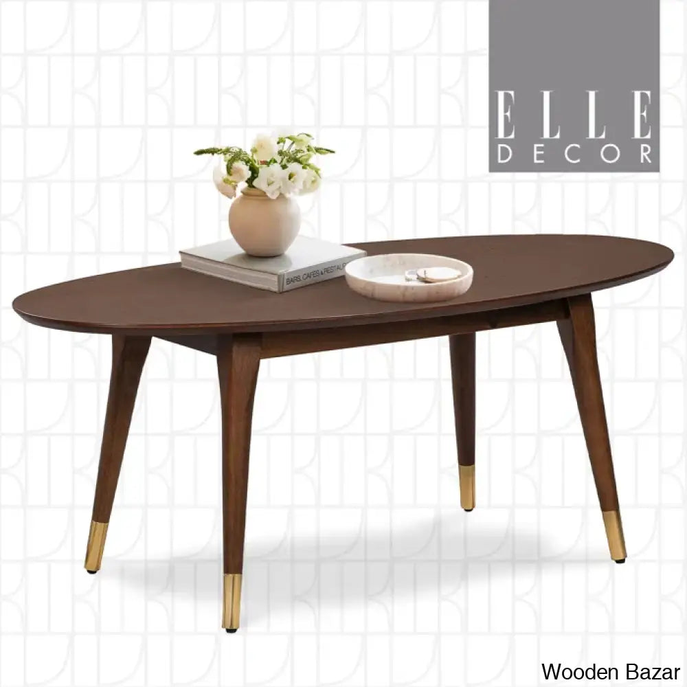 Clemintinne Ellie Decor Mid-Century Modern Oval Coffee And Center Table With Brass Accents