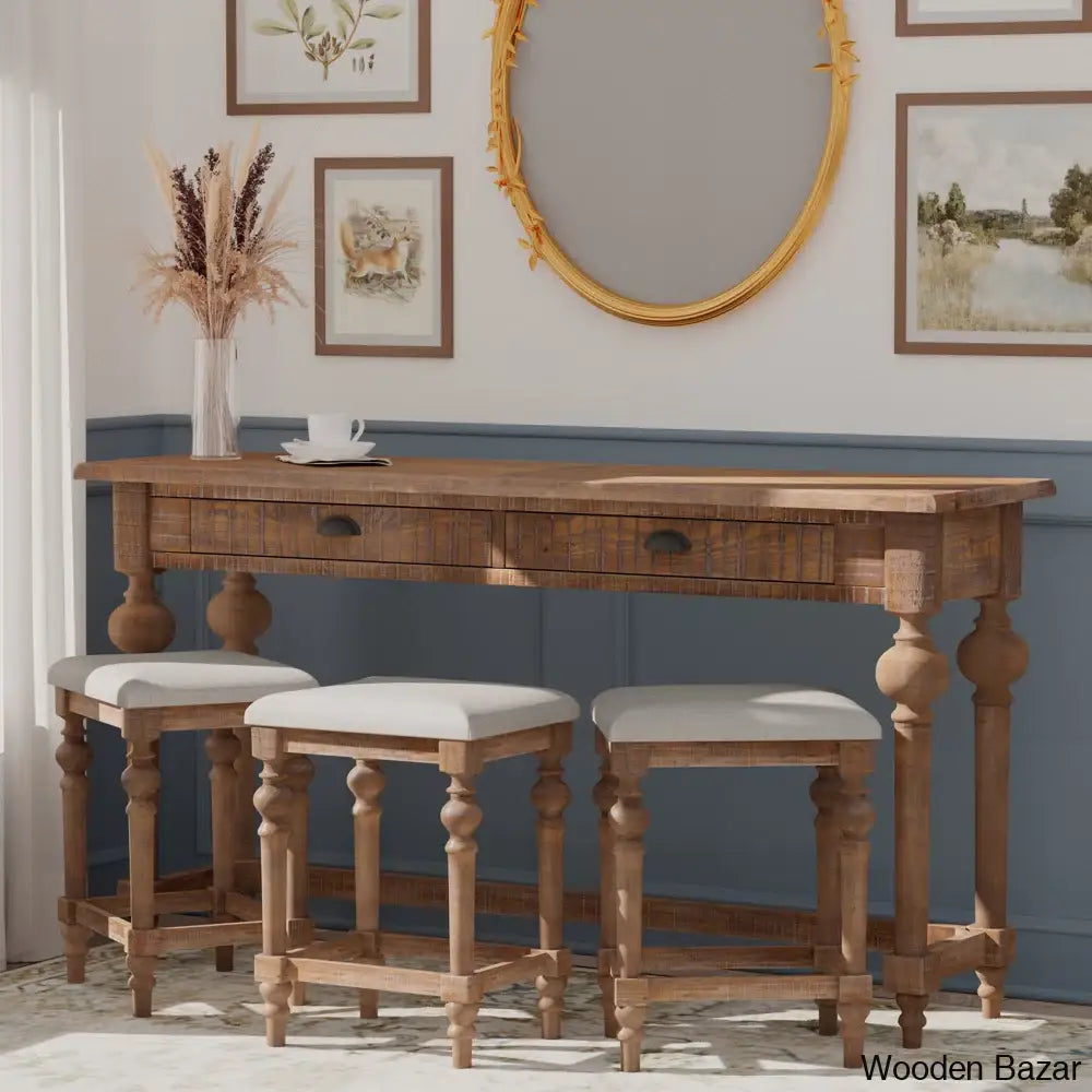 Wood Console Table and Stool Set