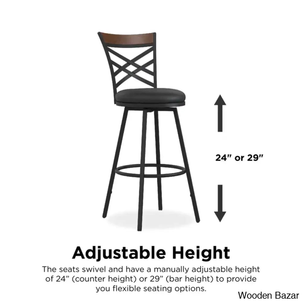 Clintwoodz Swivel Upholstered Adjustable Height Counter And Bar Stool With Metal Frame (Set Of 3)