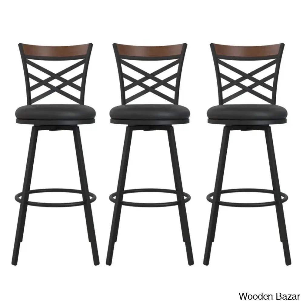 Clintwoodz Swivel Upholstered Adjustable Height Counter And Bar Stool With Metal Frame (Set Of 3)