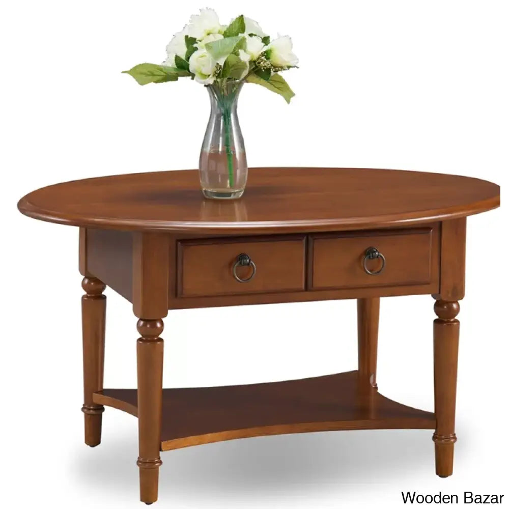 Coastal Solid Wood Oval Coffee And Center Table