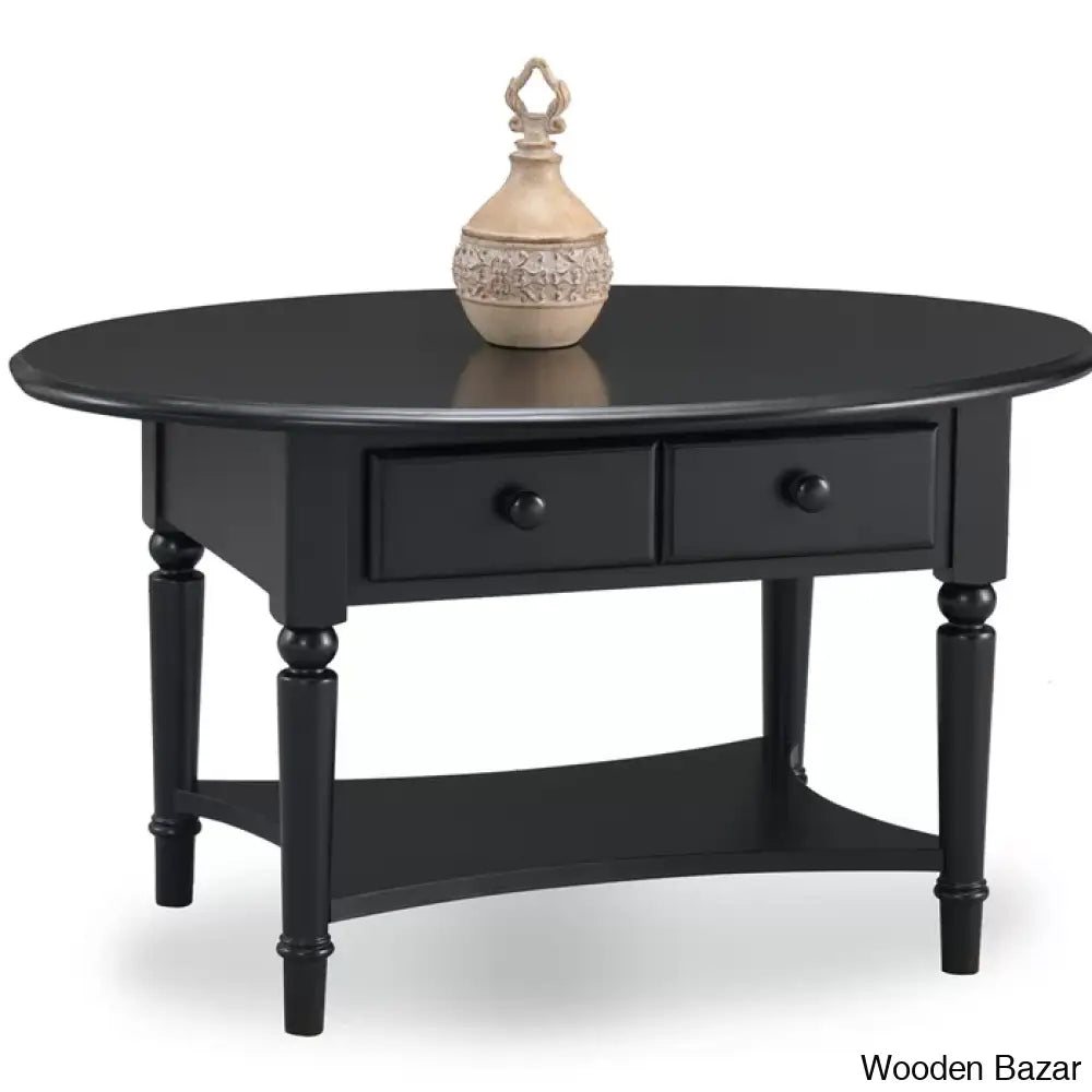 Coastal Solid Wood Oval Coffee And Center Table