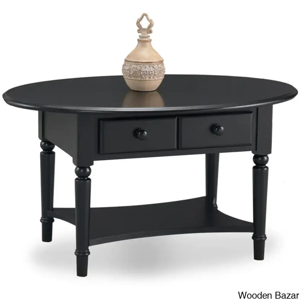 Coastal Solid Wood Oval Coffee And Center Table