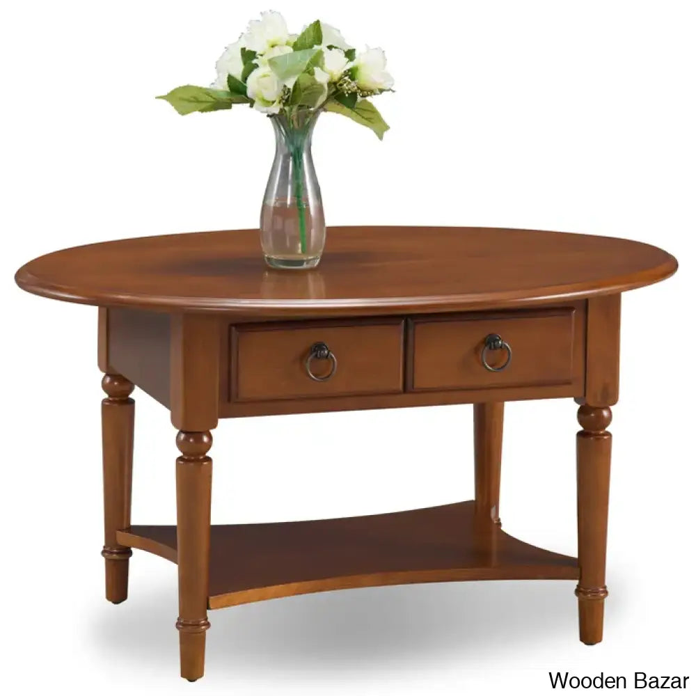 Coastal Solid Wood Oval Coffee And Center Table