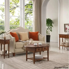 Coastal Solid Wood Oval Coffee And Center Table