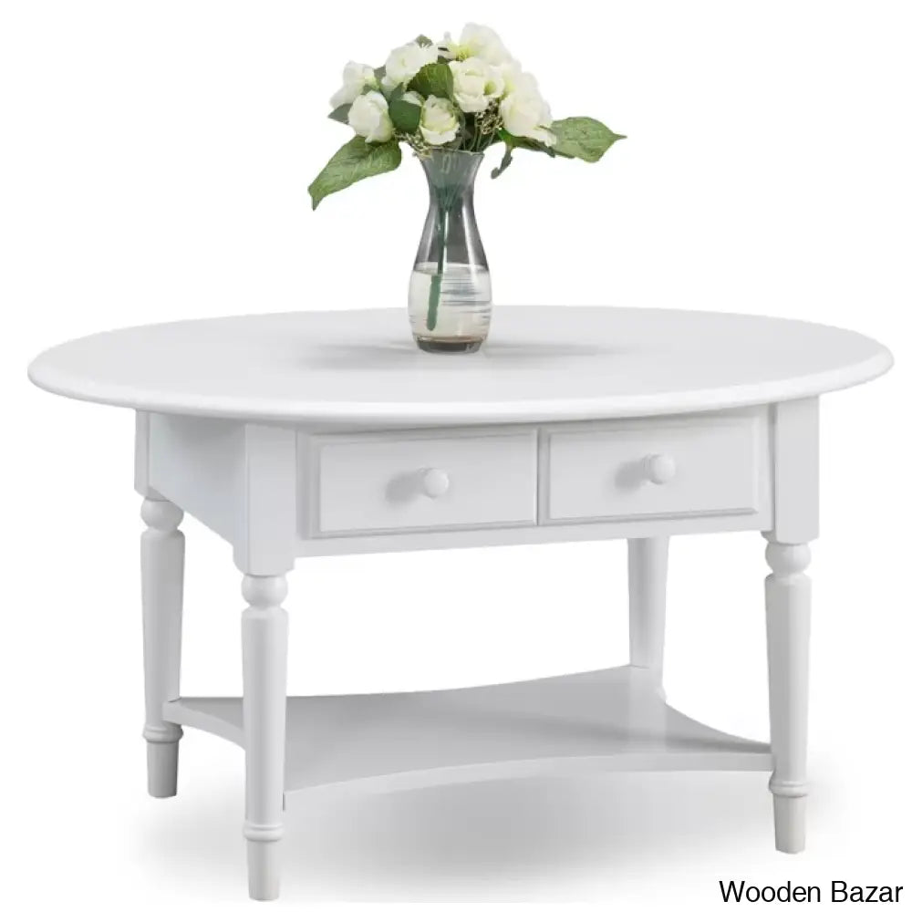 Coastal Solid Wood Oval Coffee And Center Table