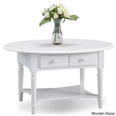 Coastal Solid Wood Oval Coffee And Center Table