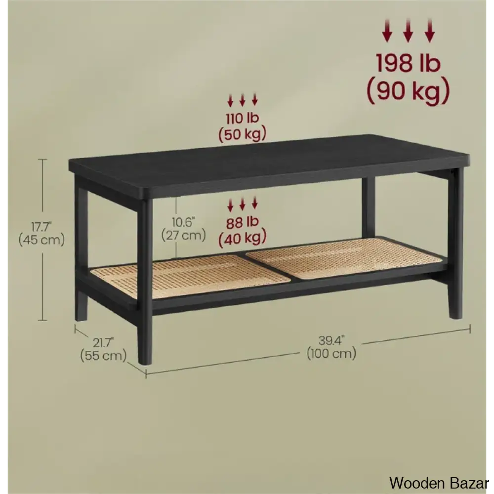 Coffee And Center Table With Pvc Rattan Storage Shelf