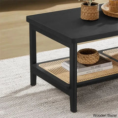 Coffee And Center Table With Pvc Rattan Storage Shelf
