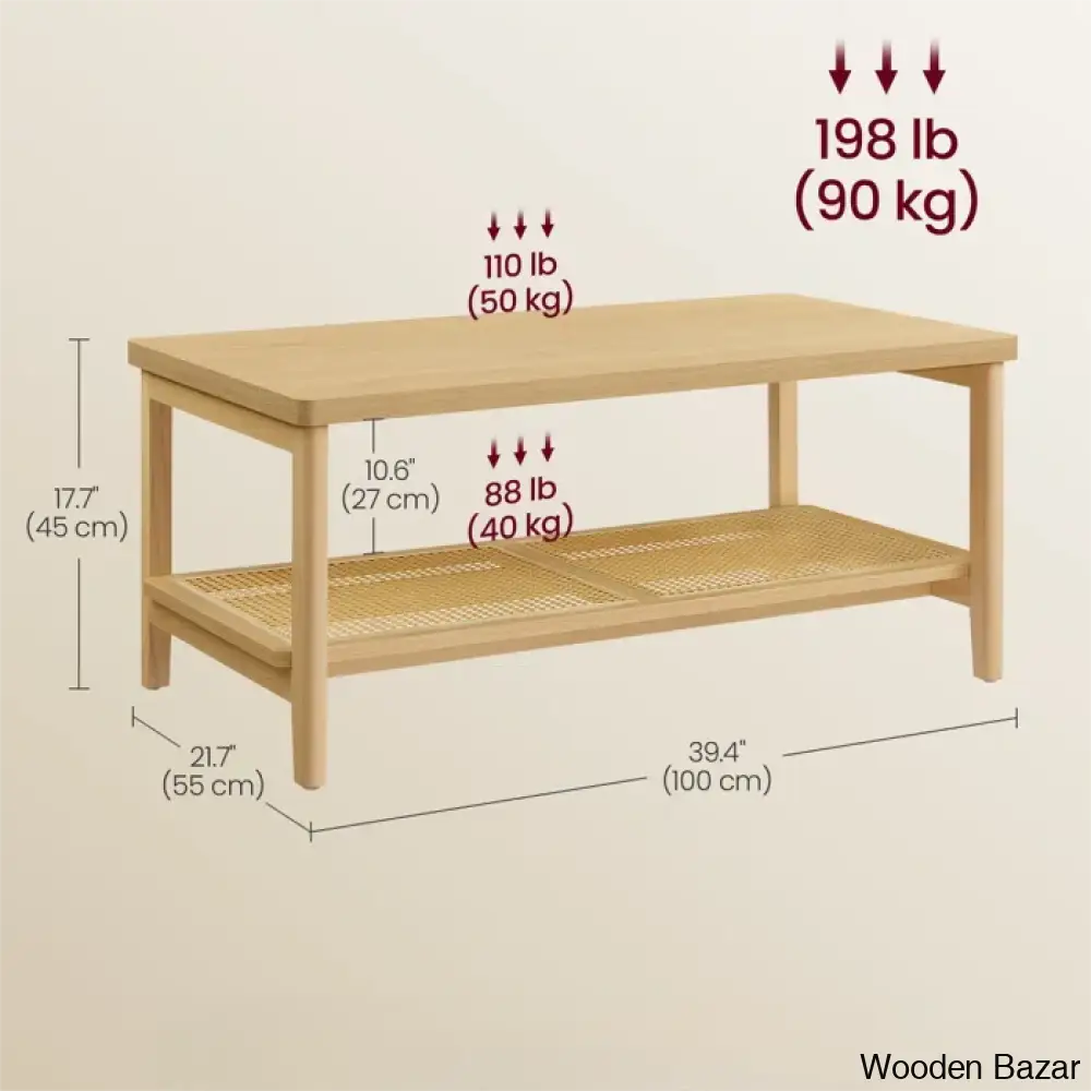 Coffee And Center Table With Pvc Rattan Storage Shelf