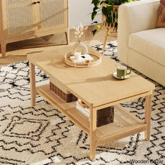 Coffee And Center Table With Pvc Rattan Storage Shelf