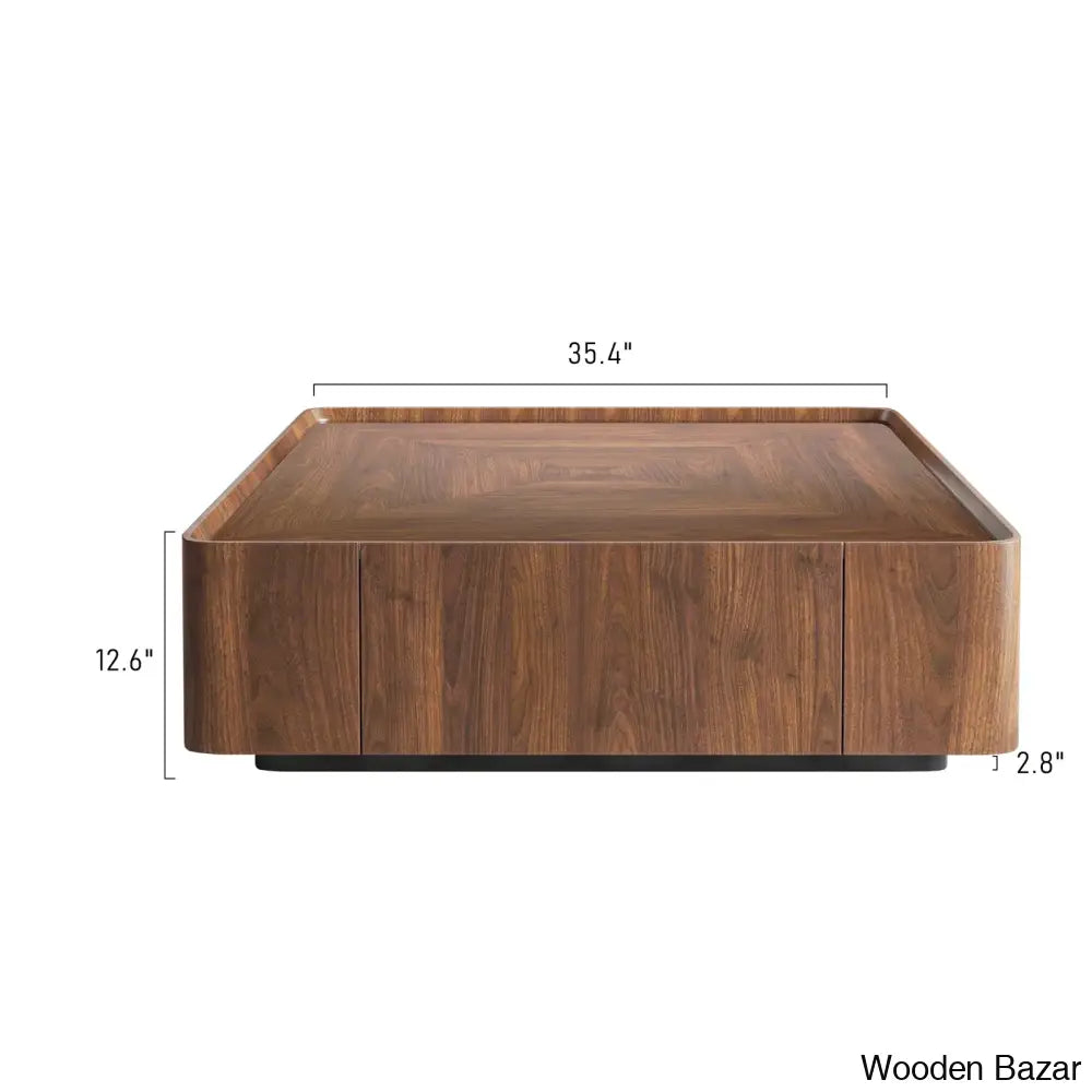 Collier Walnut Square Coffee Table With Storage Drawers For Living Room And Home Office Center Table