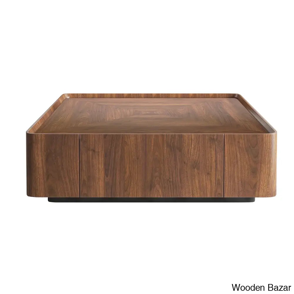 Collier Walnut Square Coffee Table With Storage Drawers For Living Room And Home Office Center Table