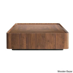 Collier Walnut Square Coffee Table With Storage Drawers For Living Room And Home Office Center Table