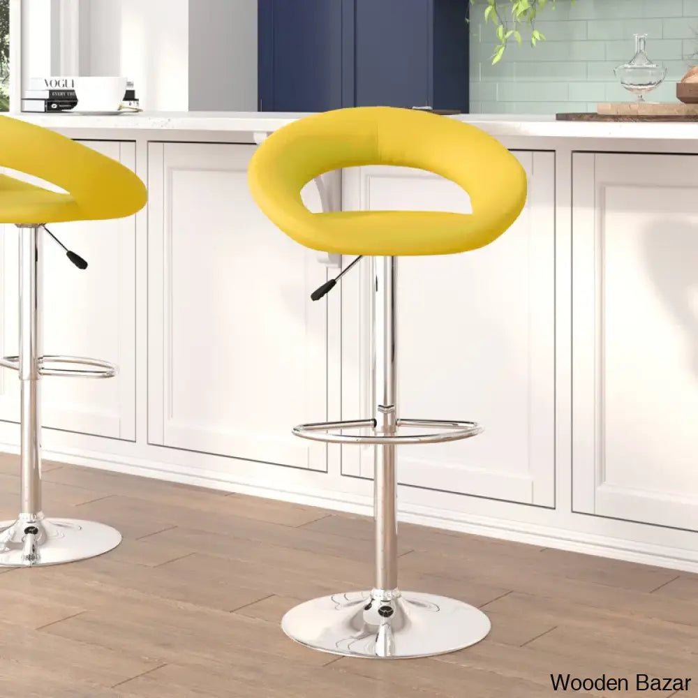 Contemporarylo Vinyle Swivel Rounded Orbit-Style Back Adjustable Height Counter And Bar Stool With