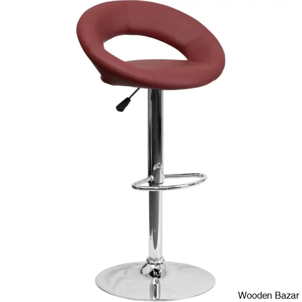 Contemporarylo Vinyle Swivel Rounded Orbit-Style Back Adjustable Height Counter And Bar Stool With