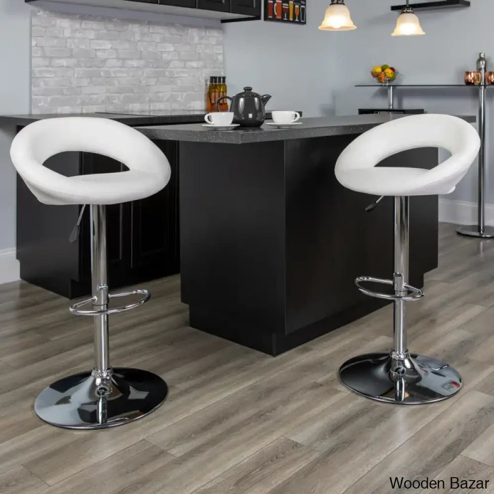 Contemporarylo Vinyle Swivel Rounded Orbit-Style Back Adjustable Height Counter And Bar Stool With