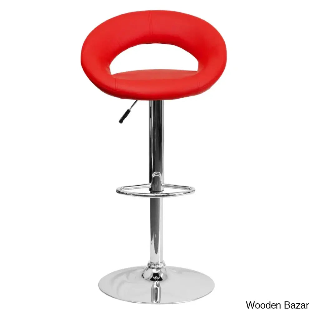 Contemporarylo Vinyle Swivel Rounded Orbit-Style Back Adjustable Height Counter And Bar Stool With