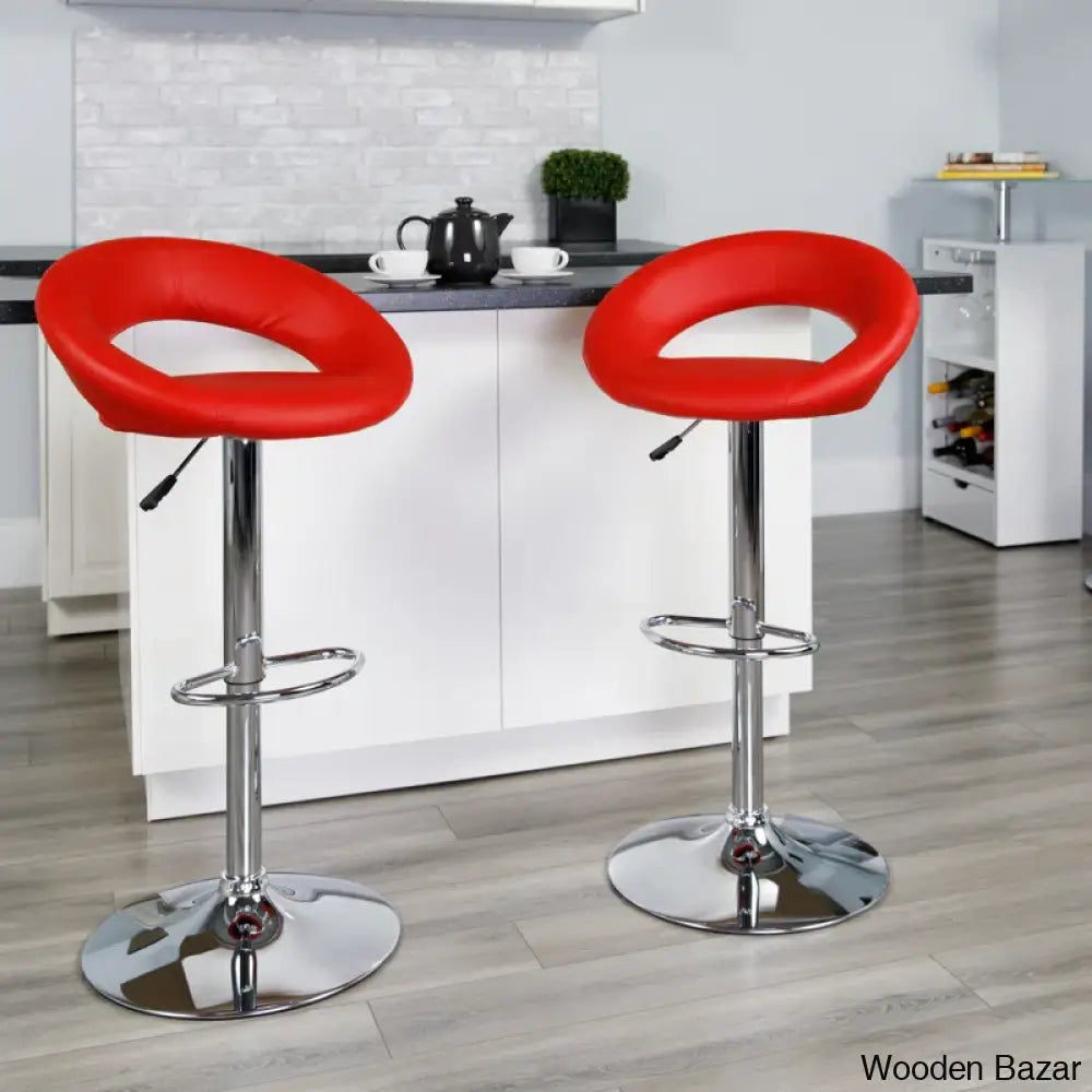 Contemporarylo Vinyle Swivel Rounded Orbit-Style Back Adjustable Height Counter And Bar Stool With