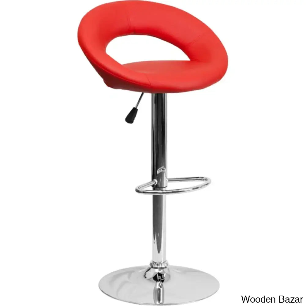 Contemporarylo Vinyle Swivel Rounded Orbit-Style Back Adjustable Height Counter And Bar Stool With